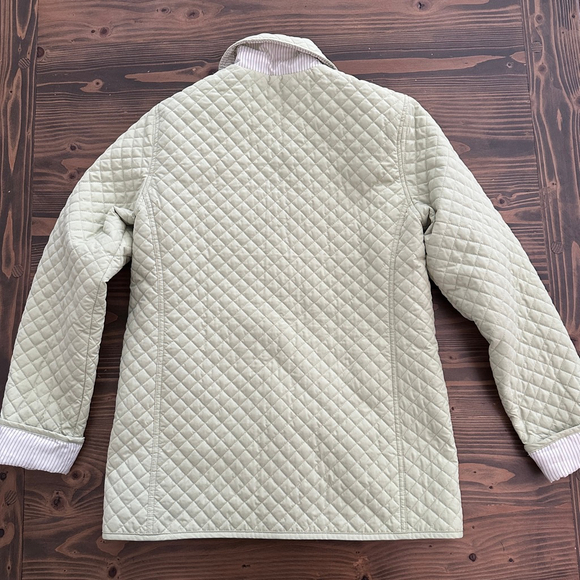 Women’s Kate Hill Light Green Quilted Jacket Small Turn Button Striped Lining - Picture 4 of 7